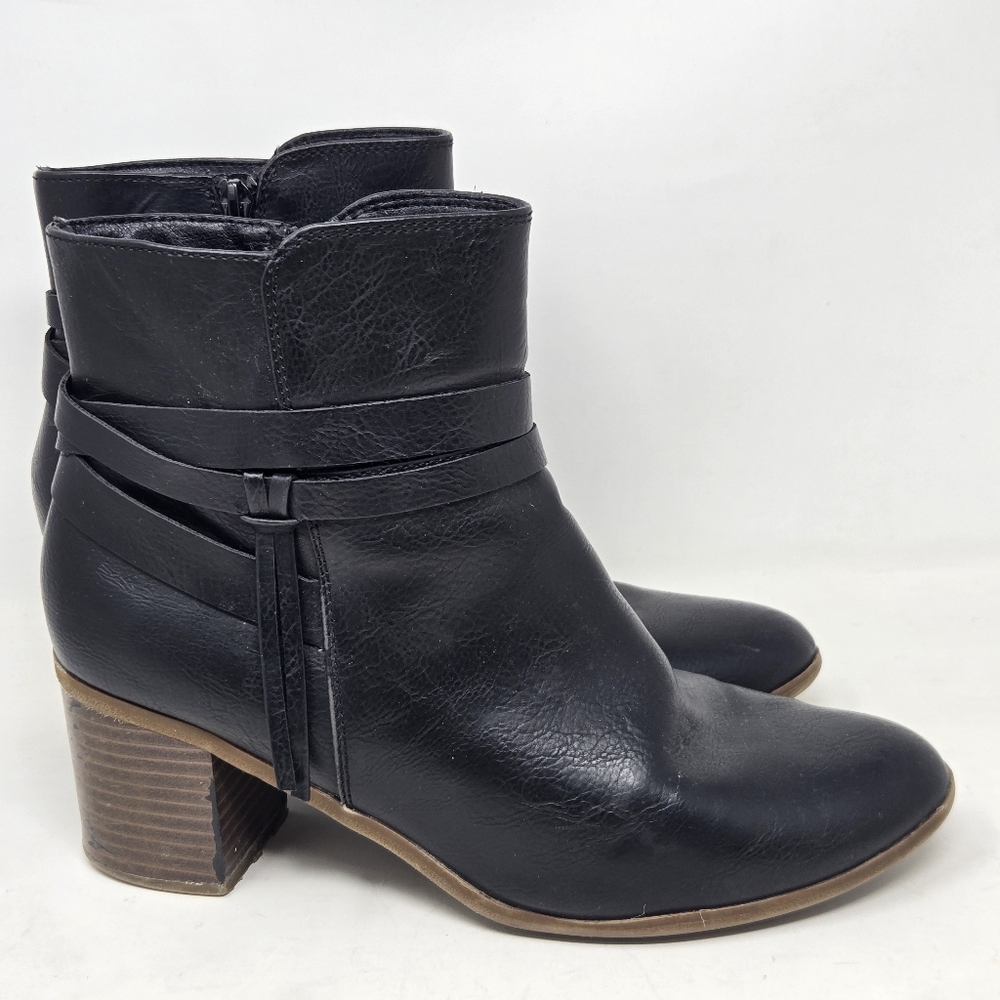 FRYE & CO INDIANA Black Ankle Boot Western Style‎ Chunky Heel Vegan Leather 9.5